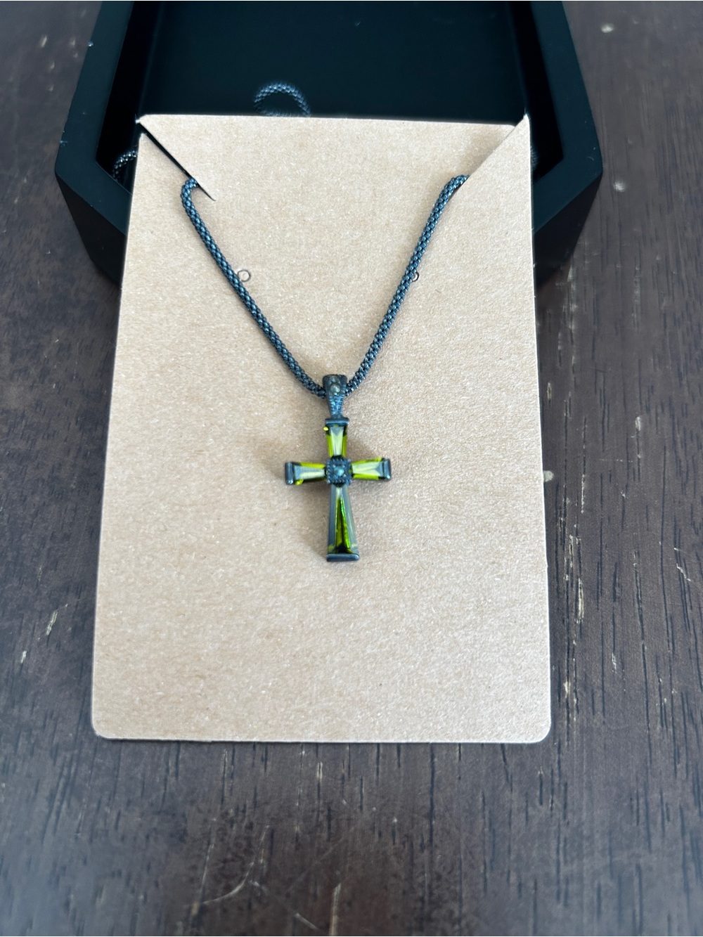 Olive Green Crystal Cross Pendant Necklace - Women's Fashion Jewelry